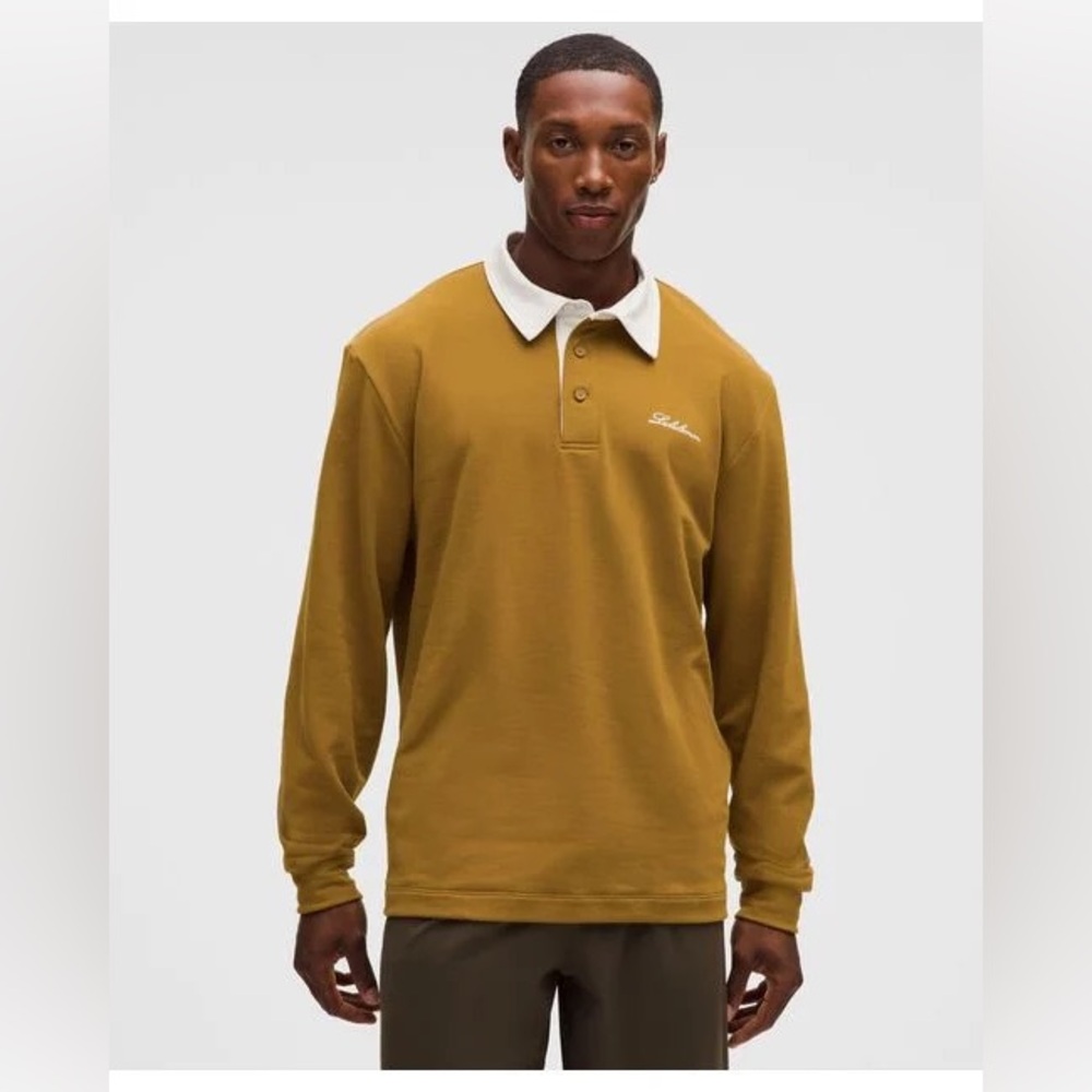 LULULEMON Mens Natural Long Sleeve Rugby Polo